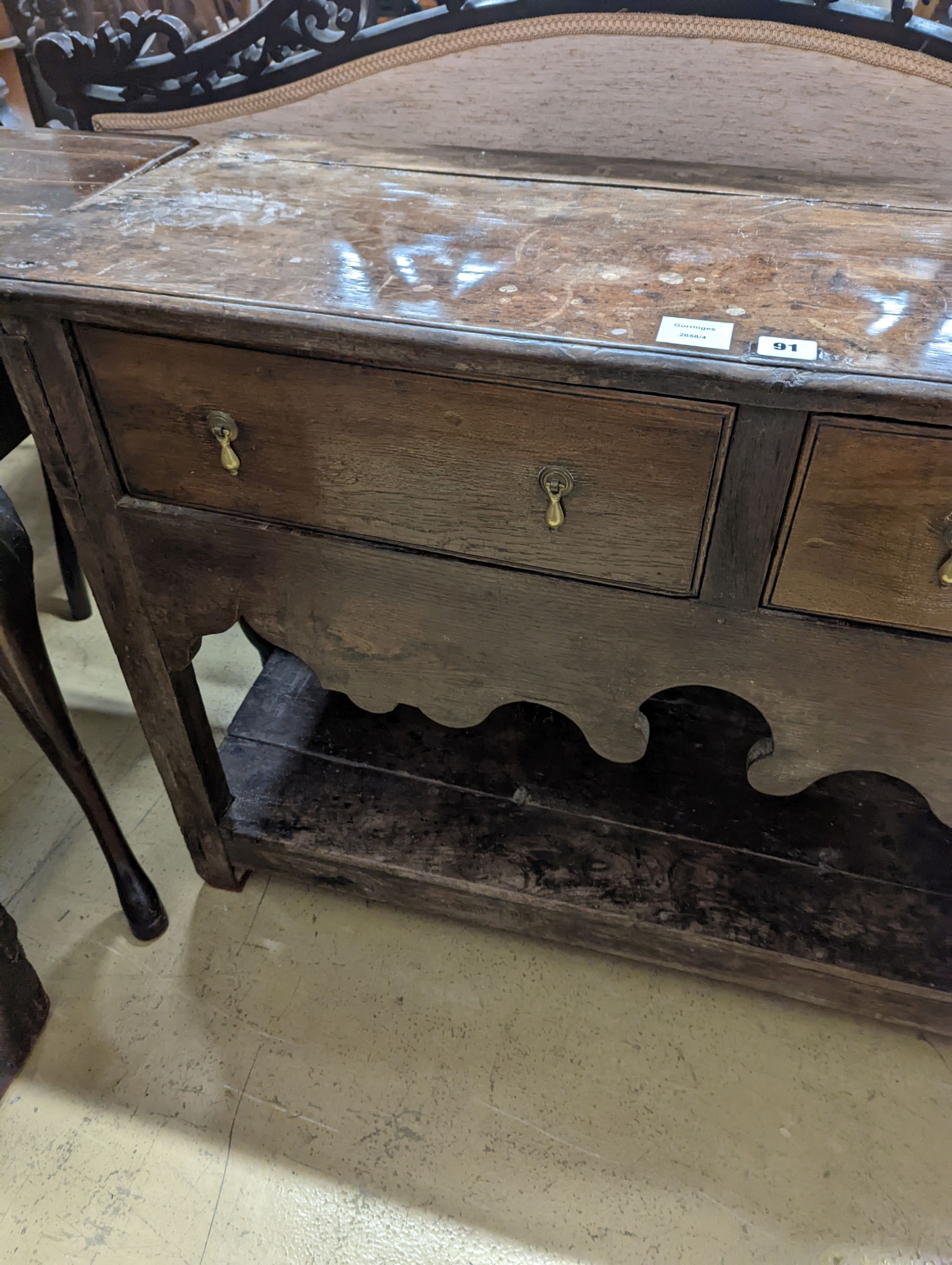 A small oak dresser base, width 107cm, depth 38cm, height 71cm